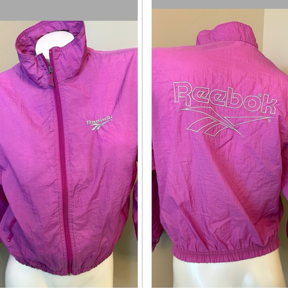 VTG 80s Reebok Jacket Pink Women Sz Large Nylon retro Windbreaker RARE 2 Sided